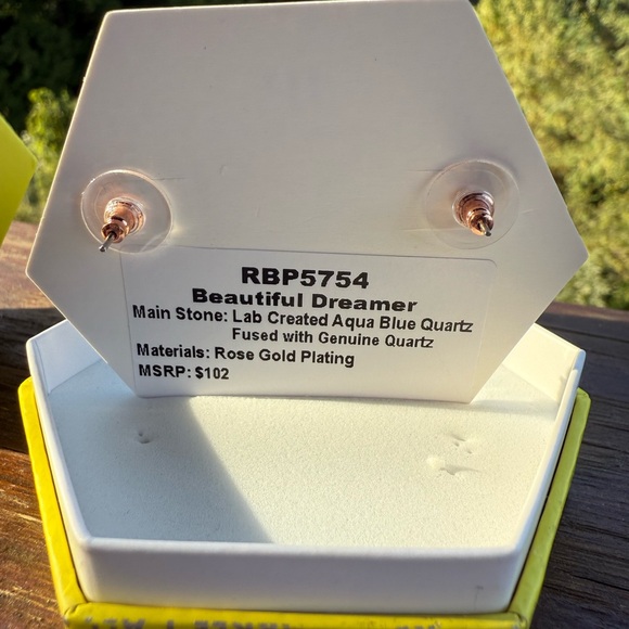 BP Bomb Party RBP5754 Beautiful Dreamer Earrings Rose Gold Aqua Blue Quartz NEW - Picture 3 of 4